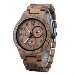 BEWELL Herrenuhr Armbanduhr Holz Analog Japanisches Quarzwerk mit Holzarmband Datum Kalender Rund Casual Holzuhr (Schwarz) - 1