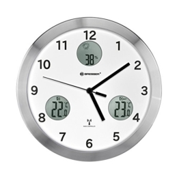 Bresser Funkuhr Wanduhr MyTime io, 30cm große Wanduhr mit geräuschlosem Funkuhrwerk mit Innen- und Außentemperatur + Luftfeuchtigkeitsanzeige, inklusive Funkaußensender, weiß - 1