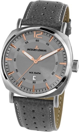 JACQUES LEMANS Herrenuhr Lugano  Lederarmband massiv Edelstahl  1-1943E - 1