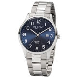 Regent Herren-Armbanduhr Elegant Analog Edelstahl-Armband silber Quarz-Uhr Ziffernblatt blau UR1153400 - 1