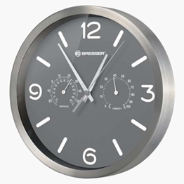 Bresser Funkuhr Wanduhr MyTime ND Thermo-Hygro mit geräuschlosem Funkuhrwerk, Edelstahlrahmen und Anzeige für Temperatur und Luftfeuchtigkeit, grau - 1