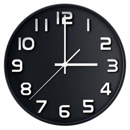 coslife Wanduhr 3D-12-Zoll-Non-Ticking Silent Quarz dekorative Uhren, leicht zu lesen, Home/Küche/Büro/Schuluhr (schwarz) - 1