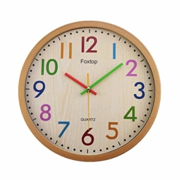 Foxtop 30 cm Modern Quartz Lautlos Wanduhr Kinder Schleichende Sekunde ohne Ticken Farbenfrohe Kinderwanduhr für Jungen und Mädchen - 1