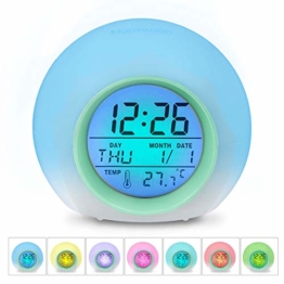 HAMSWAN [Geburtstagsgeschenk für Kinder LED Wecker, JL-C018 7 Farben ändern Wecker, Schlaf-Friendly mit Innentemperaturanzeige für Arbeit Eltern, Studenten etc (Hellgrün) - 1