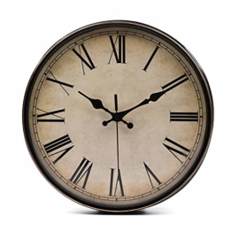Lawei Wanduhr Vintage Küchenuhr mit Geräuscharmem Uhrwerk Kinderuhr ohne Tickgeräusche mit Römische Ziffern für Büro Zimmer Cafe Restaurant, Ø 28 cm - 1