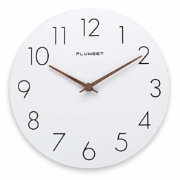 Plumeet 30,5 cm große Wanduhr aus Holz, rahmenlose Wanduhren mit geräuschlosem Quarz-Uhrwerk – moderner Stil, weiße Uhren, dekorativ, batteriebetrieben - 1