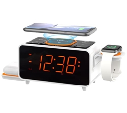 Radiowecker, 15 Watt kabellose Ladegerät Bluetooth, USB-Anschluss, Dual-Alarm Clock Ladestation , Snooze, Digitaler Wecker Dimmbar, 1,4-Zoll-Display Orange-LED-Nachtlicht iTOMA CKS209 - 1